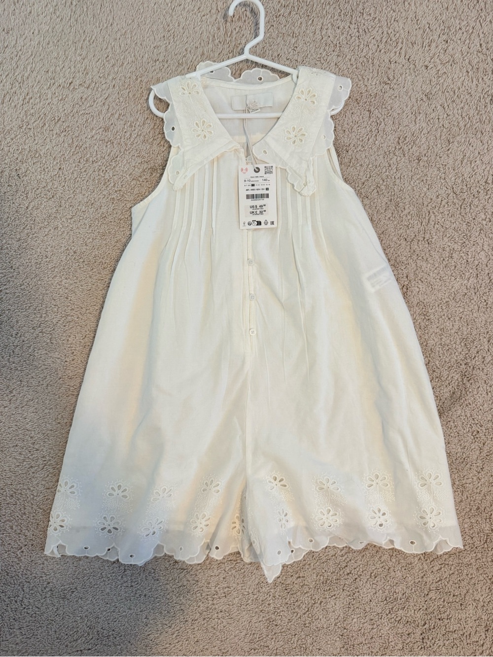 Girls' Cream Eyelet Collar Dress - Brand Not Visible